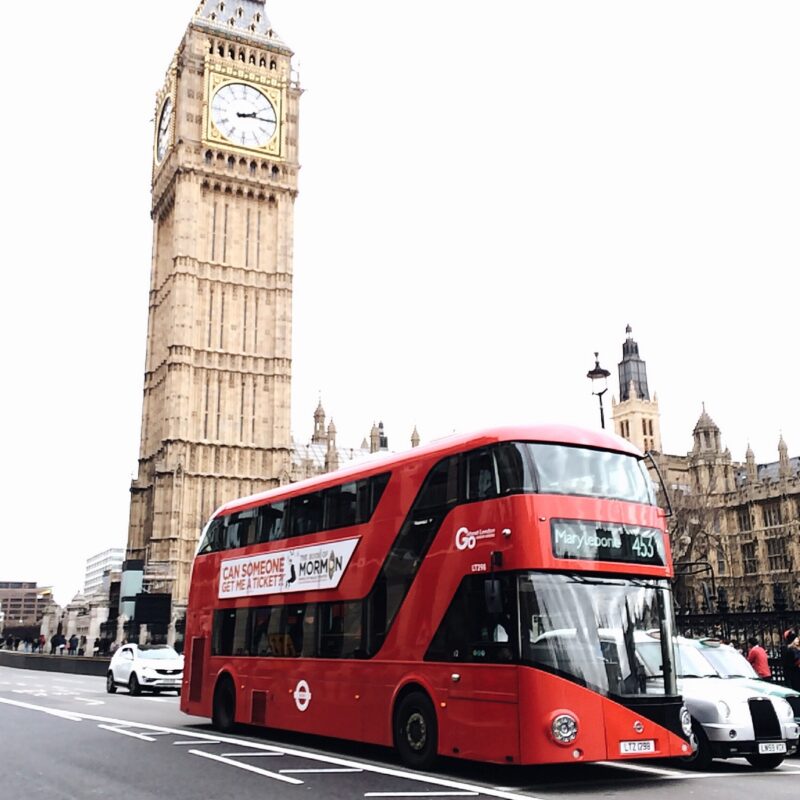London bus outside Parliament
